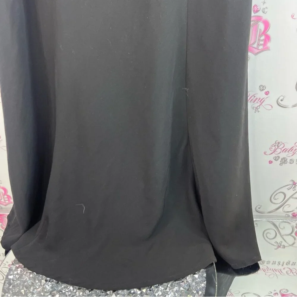 Cleocleo petite dress rhinestone bling cowl neck swoop Black Dress silver detail